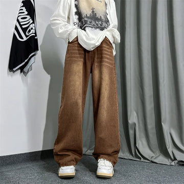 Riolio Brown Baggy Jeans Men Fashion Casual Vintage Jeans Men Streetwear Hip-hop Loose Straight Jeans Mens Retro Denim Trousers M-3XL